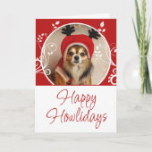 Cartes Pour Fêtes Annuelles Joyeux Howlidays Photo de chien au feuillage rouge (Devant)