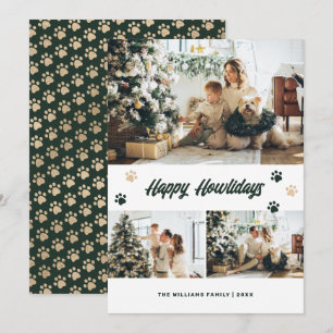 Cartes Pour Fêtes Annuelles Joyeux Howlidays Photo Pattes Vertes Élégantes Dor