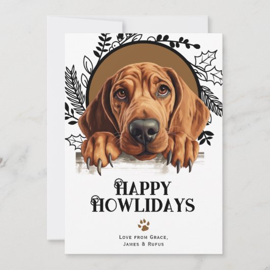 Cartes Pour Fêtes Annuelles Joyeux Howlidays Redbone Coonhound Chig Noël (Devant)
