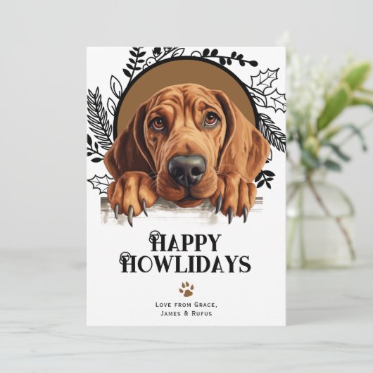 Cartes Pour Fêtes Annuelles Joyeux Howlidays Redbone Coonhound Chig Noël (Debout devant)