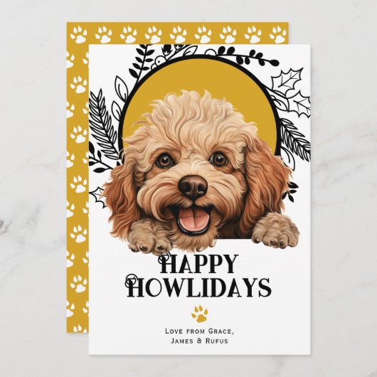 Cartes Pour Fêtes Annuelles Joyeux Howlidays Toy Poodle Chien Noël (Devant / Derrière)