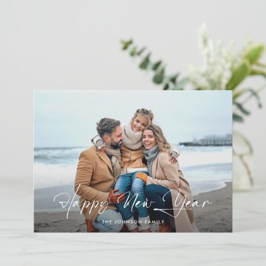 Cartes Pour Fêtes Annuelles Joyeux Jour de l'An moderne photo script (Debout devant)