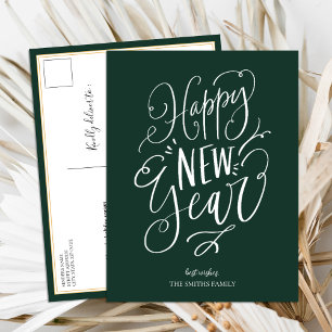 Cartes Pour Fêtes Annuelles Joyeux Jour de l'An Vert Script moderne non photo