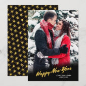 Cartes Pour Fêtes Annuelles Joyeux Jour de l'année Gold Script photo (Devant / Derrière)