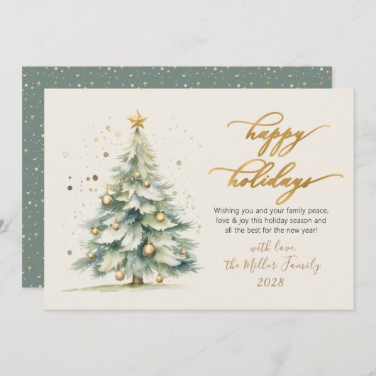 Cartes Pour Fêtes Annuelles Joyeux Jours de vacances Script Aquarelle Arbre de (Devant / Derrière)