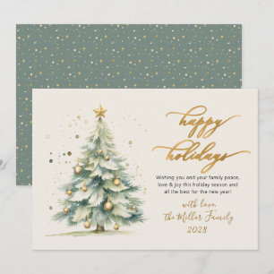 Cartes Pour Fêtes Annuelles Joyeux Jours de vacances Script Aquarelle Arbre de
