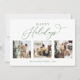 Cartes Pour Fêtes Annuelles Joyeux Jours de Vacances Script Vert Multiphoto Co
