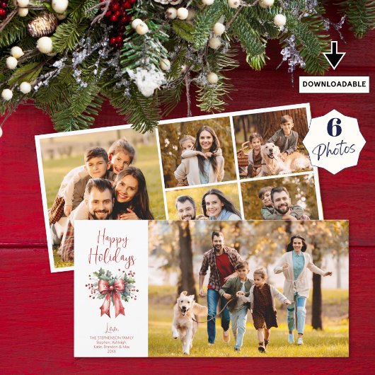 Cartes Pour Fêtes Annuelles Joyeux Joyeux Jours 6 Photos Bow Rouge Script