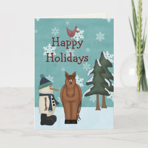 Cartes Pour Fêtes Annuelles Joyeux Joyeux Jours de Noël Cheval et Snowman