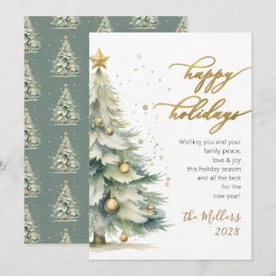 Cartes Pour Fêtes Annuelles Joyeux Joyeux Jours d'or Script Arbre de Noël