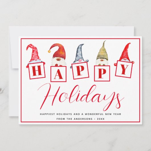 Cartes Pour Fêtes Annuelles Joyeux Joyeux Jours Gnomes Signes Red Holiday Card (Devant)