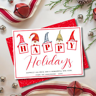 Cartes Pour Fêtes Annuelles Joyeux Joyeux Jours Gnomes Signes Red Holiday Card