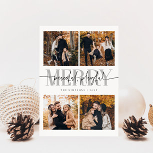 Cartes Pour Fêtes Annuelles Joyeux Joyeux Joyeux Blanc Noël Multi Photo
