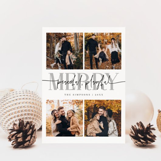 Cartes Pour Fêtes Annuelles Joyeux Joyeux Joyeux Blanc Noël Multi Photo