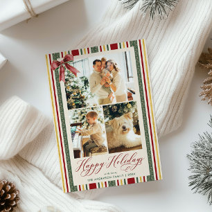 Cartes Pour Fêtes Annuelles Joyeux Joyeux Joyeux Jours Vintages Stripes Bow 3 