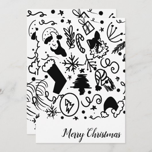 Cartes Pour Fêtes Annuelles Joyeux Joyeux Joyeux Noël Père Noël Doodles (Devant / Derrière)