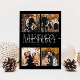 Cartes Pour Fêtes Annuelles Joyeux Joyeux Joyeux Noir Noël Multi Photo