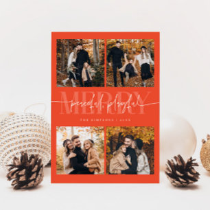 Cartes Pour Fêtes Annuelles Joyeux Joyeux Joyeux Rouge Noël Multi Photo