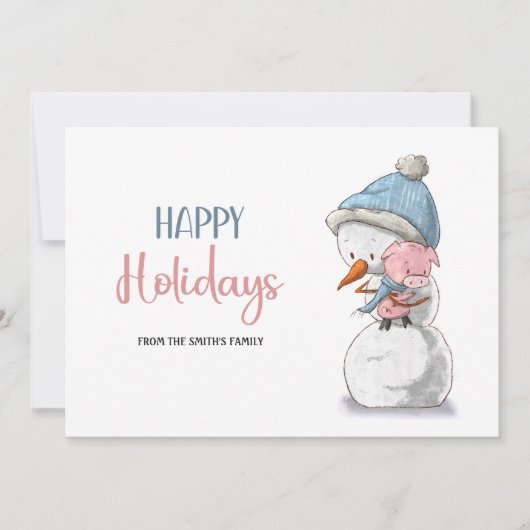Cartes Pour Fêtes Annuelles Joyeux Joyeux Joyeux Vacances Snowman Pig (Devant)