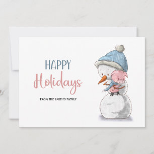 Cartes Pour Fêtes Annuelles Joyeux Joyeux Joyeux Vacances Snowman Pig