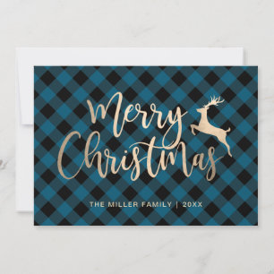Cartes Pour Fêtes Annuelles Joyeux Joyeux Noël Or Noir & Bleu Plaid