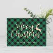 Cartes Pour Fêtes Annuelles Joyeux Joyeux Noël Or Noir & Vert Plaid (Debout devant)
