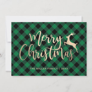 Cartes Pour Fêtes Annuelles Joyeux Joyeux Noël Or Noir & Vert Plaid