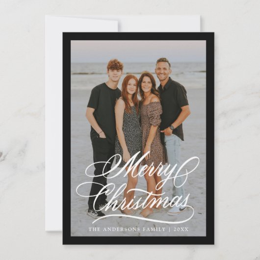 Cartes Pour Fêtes Annuelles Joyeux Joyeux Noël Script Black Frame 2 Photo (Devant)