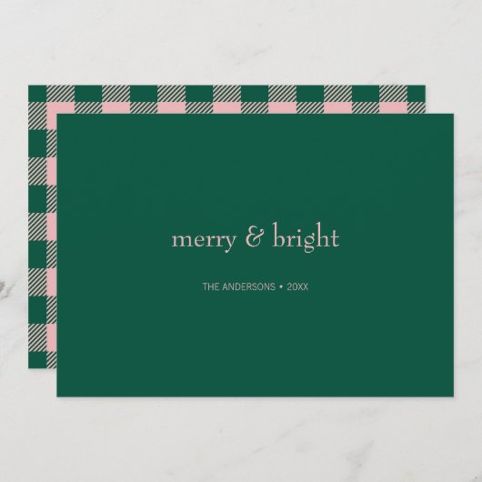 Cartes Pour Fêtes Annuelles Joyeux & Joyeux Noël Vert & Rose (Devant / Derrière)