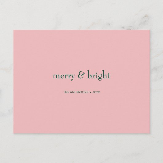 Cartes Pour Fêtes Annuelles Joyeux & Joyeux Noël Vert & Rose (Devant)