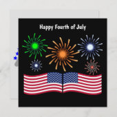 Cartes Pour Fêtes Annuelles Joyeux juillet quatrième feux d'artifice et drapea (Devant / Derrière)