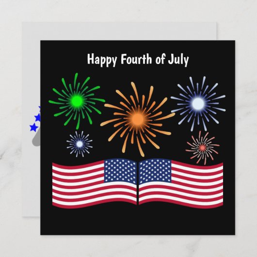 Cartes Pour Fêtes Annuelles Joyeux juillet quatrième feux d'artifice et drapea (Devant / Derrière)