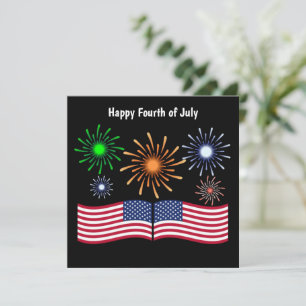 Cartes Pour Fêtes Annuelles Joyeux juillet quatrième feux d'artifice et drapea