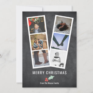 Cartes Pour Fêtes Annuelles Joyeux kiosque photo de Noël Holly et Noir