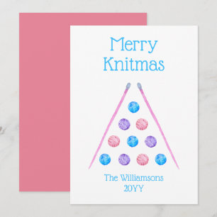 Cartes Pour Fêtes Annuelles Joyeux Knitmas rose Retro Aquarelle Fil