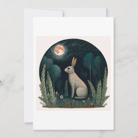 Cartes Pour Fêtes Annuelles Joyeux lapin au clair de lune (Devant)