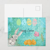 Cartes Pour Fêtes Annuelles Joyeux lapin d'aquarelle de Pâques avec oeufs (Devant / Derrière)
