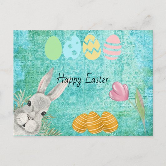 Cartes Pour Fêtes Annuelles Joyeux lapin d'aquarelle de Pâques avec oeufs (Devant)