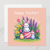 Cartes Pour Fêtes Annuelles Joyeux lapin de Pâques 8 bits art pixel (Devant / Derrière)