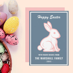 Cartes Pour Fêtes Annuelles Joyeux lapin de Pâques ardoise bleu blanc rose
