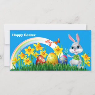 Cartes Pour Fêtes Annuelles Joyeux lapin de Pâques avec oeufs colorés