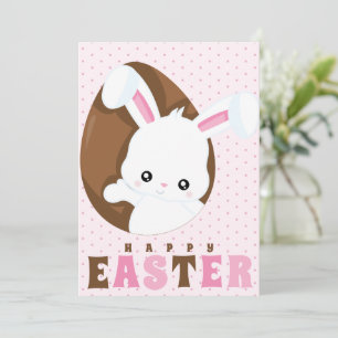 Cartes Pour Fêtes Annuelles Joyeux lapin de Pâques Brown Oeuf Polka Dot rose