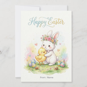 Cartes Pour Fêtes Annuelles Joyeux Lapin de Pâques & Câlin de Poussin