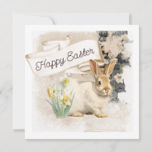 Cartes Pour Fêtes Annuelles Joyeux lapin de Pâques Daffodil Collage Vintage