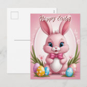 Cartes Pour Fêtes Annuelles Joyeux lapin rose de Pâques (Devant / Derrière)