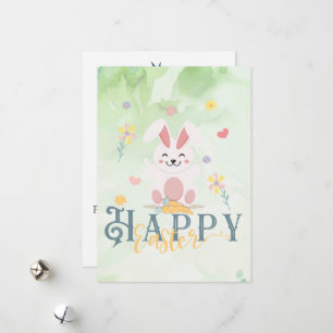 Cartes Pour Fêtes Annuelles Joyeux lapin vert de Pâques Fleurs modifiable