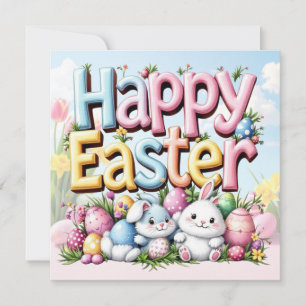 Cartes Pour Fêtes Annuelles Joyeux lapins de Pâques avec des oeufs
