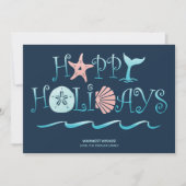 Cartes Pour Fêtes Annuelles Joyeux littoral | Beach Seashell Navy Noël (Devant)