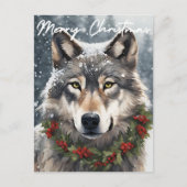 Cartes Pour Fêtes Annuelles Joyeux loup de neige de Noël (Devant)