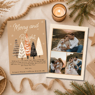Cartes Pour Fêtes Annuelles Joyeux & Lumineux Simple Marron Multi Photo Noël